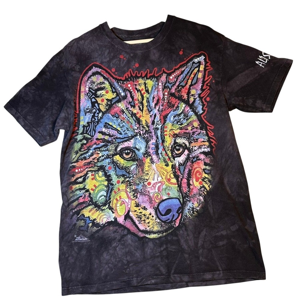 The Mountain Tie Dye Wolf Face‎ Graphic T Shirt Men's Size Medium Alaska Native